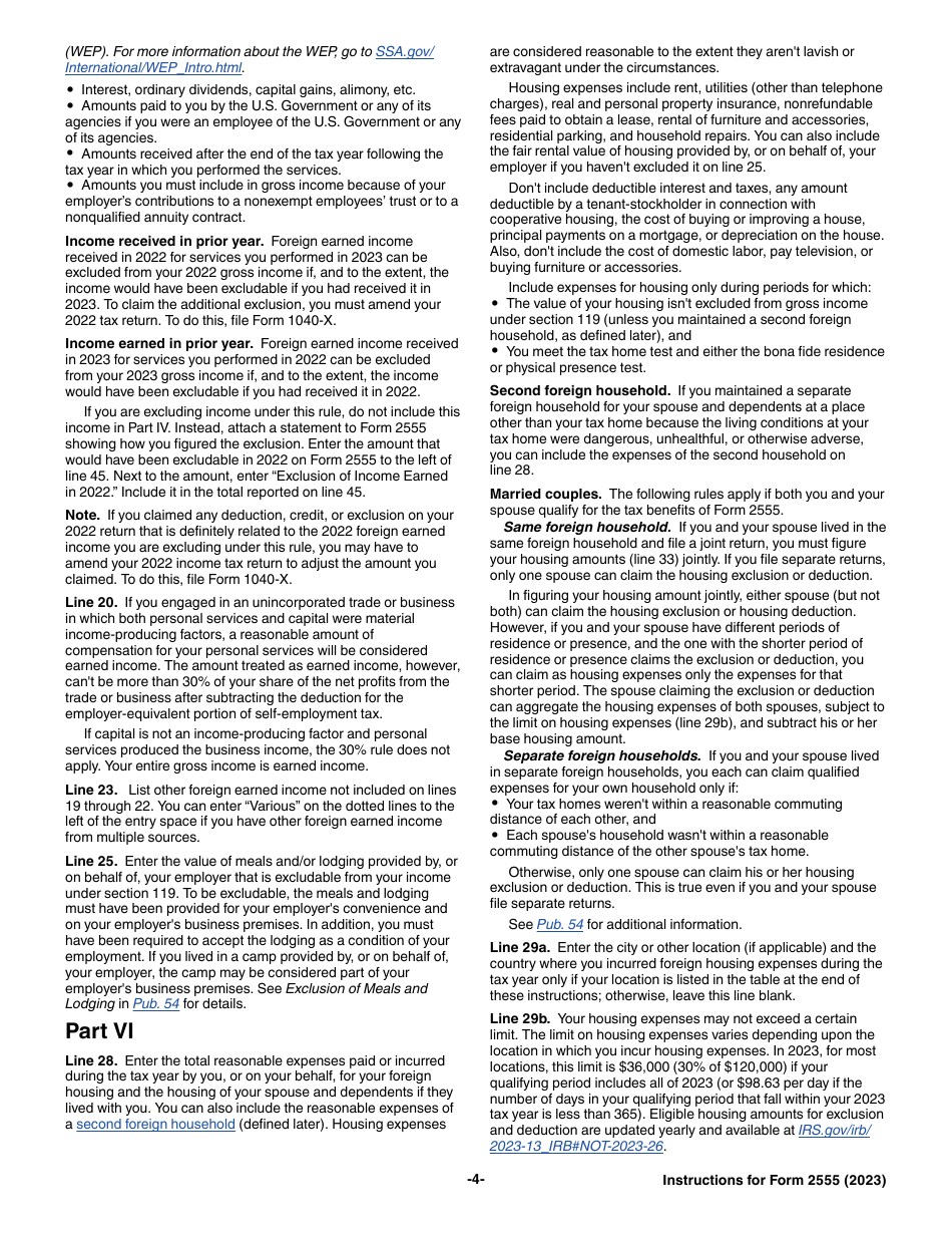 Instructions for IRS Form 2555 Foreign Earned Income, Page 4
