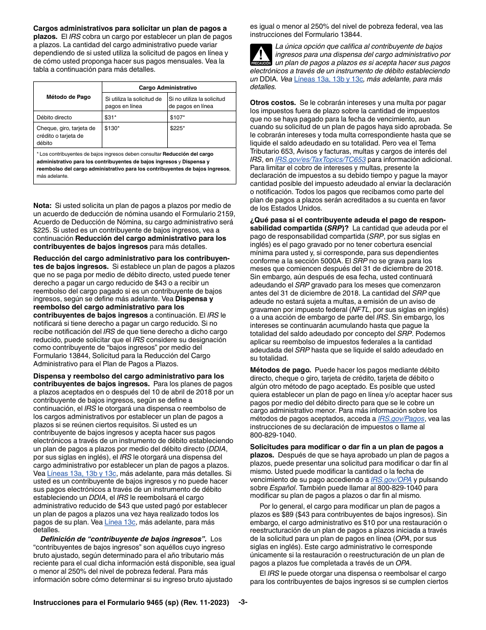 Instrucciones para IRS Formulario 9465 (SP) Solicitud Para Un Plan De Pagos a Plazos (Spanish), Page 3