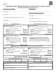 Document preview: Form 792-3 Manufactured Home Dealer License Plate Application - Oklahoma
