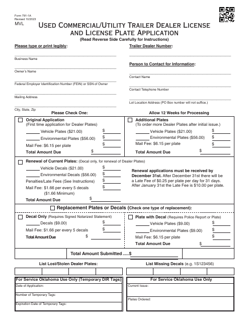 Form 791-1A  Printable Pdf
