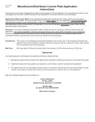 Form 796-B Manufacturer/Distributor License Plate Application - Oklahoma, Page 2