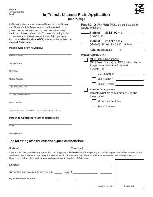 Form 782  Printable Pdf