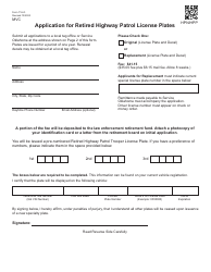 Document preview: Form 716-O Application for Retired Highway Patrol License Plates - Oklahoma