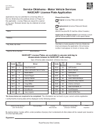 Form 708-A Nascar License Plate Application - Oklahoma