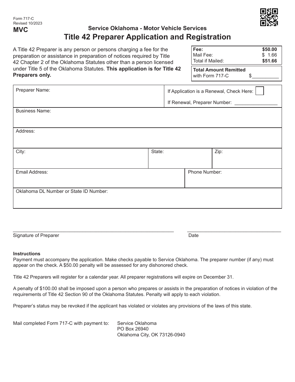 Form 717-C Title 42 Preparer Application and Registration - Oklahoma, Page 1