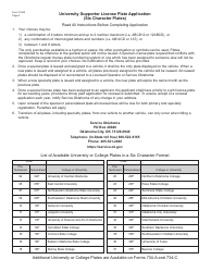 Form 734-B University Supporter License Plate Application (Six Character Plates) - Oklahoma, Page 2
