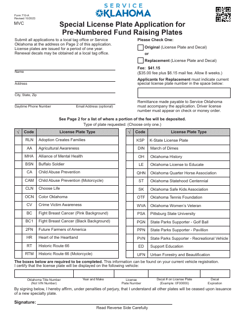 Form 710-A  Printable Pdf