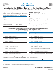 Form 751-H Application for Military Branch of Service License Plates (Except Multi-Decoration, World War II and Korea License Plate) - Oklahoma