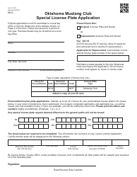 Form 716-P Oklahoma Mustang Club Special License Plate Application - Oklahoma