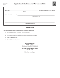 Form 751-L Ex Prisoner of War License Plate Application - Oklahoma, Page 2
