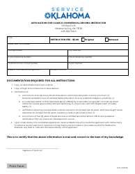 Document preview: Application for Class D Commercial Driving Instructor - Oklahoma
