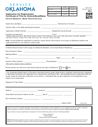Document preview: Form 701-7 Application for Replacement Certificate of Title for Vehicle/Boat/Motor - Oklahoma