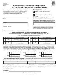 Form 710-N Personalized License Plate Application for Oklahoma Air/National Guard Members - Oklahoma
