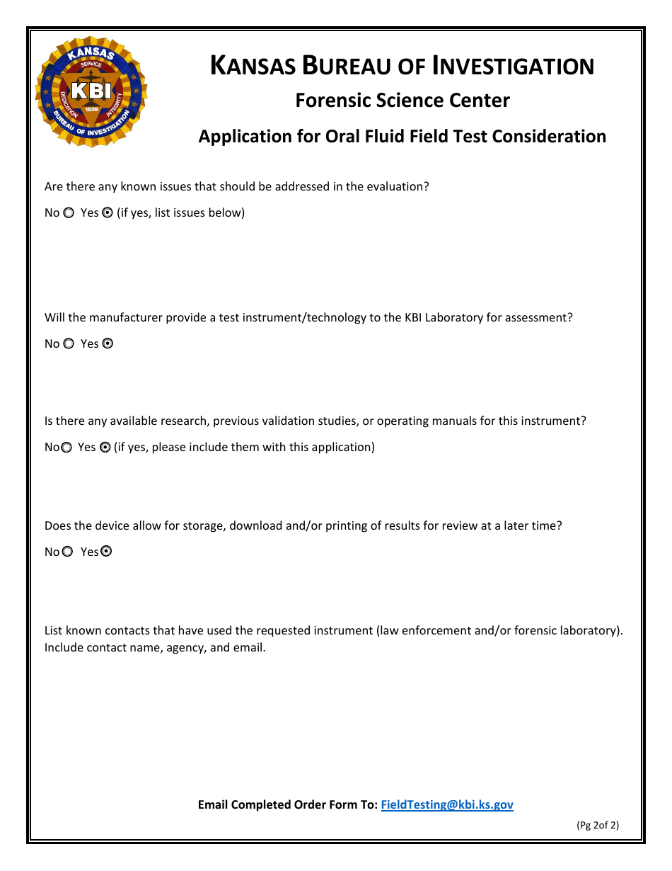 Application for Oral Fluid Field Test Consideration - Kansas, Page 2