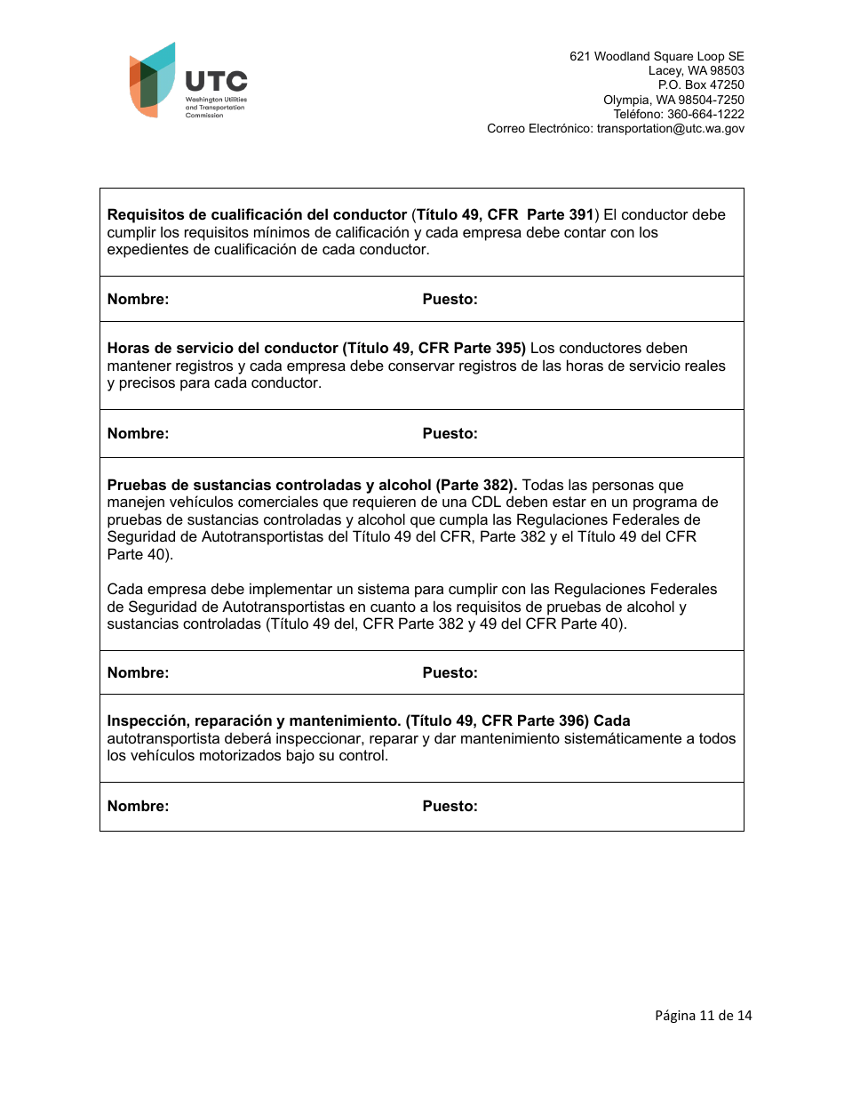 Solicitud De Certificado Como Empresa De Recoleccion De Residuos Solidos - Washington (Spanish), Page 11