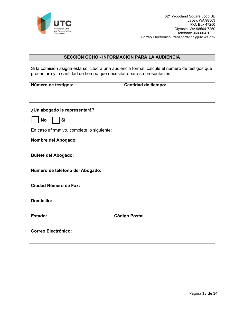 Solicitud De Certificado Como Empresa De Recoleccion De Residuos Solidos - Washington (Spanish), Page 13
