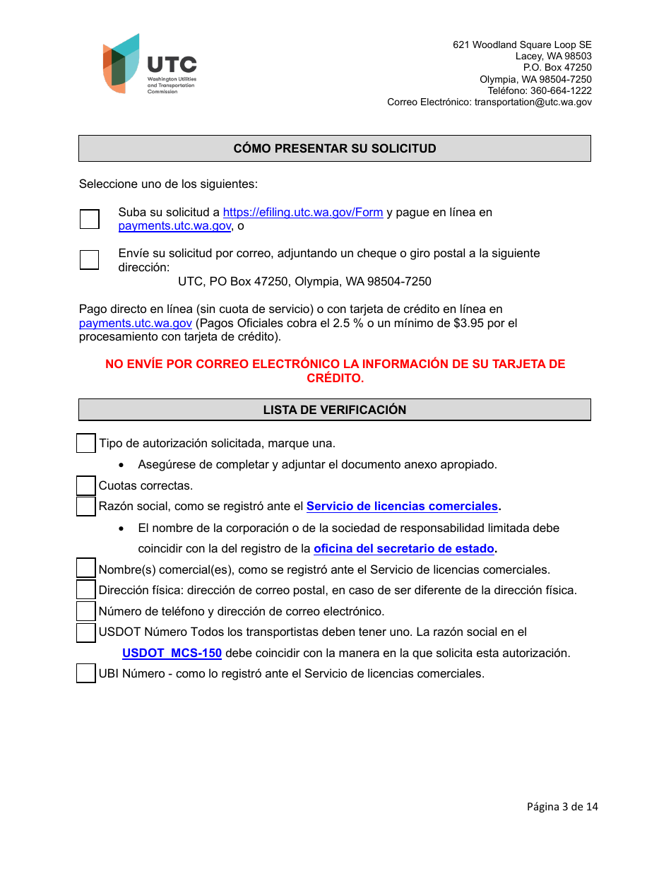 Solicitud De Certificado Como Empresa De Recoleccion De Residuos Solidos - Washington (Spanish), Page 3