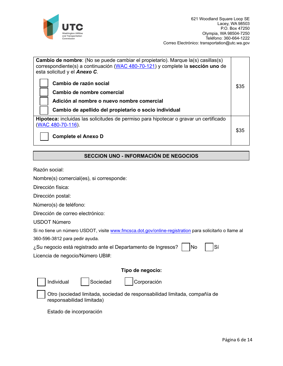 Solicitud De Certificado Como Empresa De Recoleccion De Residuos Solidos - Washington (Spanish), Page 6