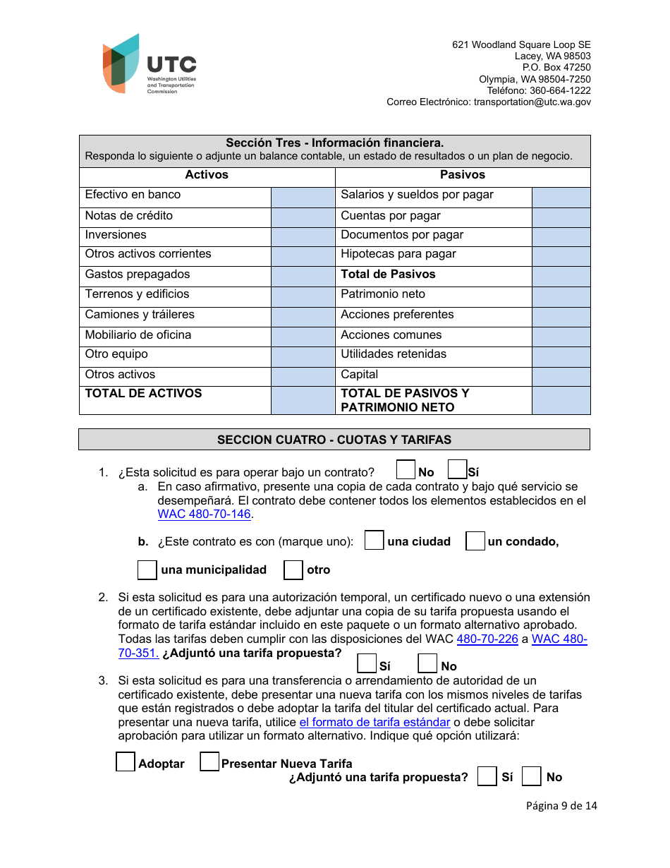 Solicitud De Certificado Como Empresa De Recoleccion De Residuos Solidos - Washington (Spanish), Page 9