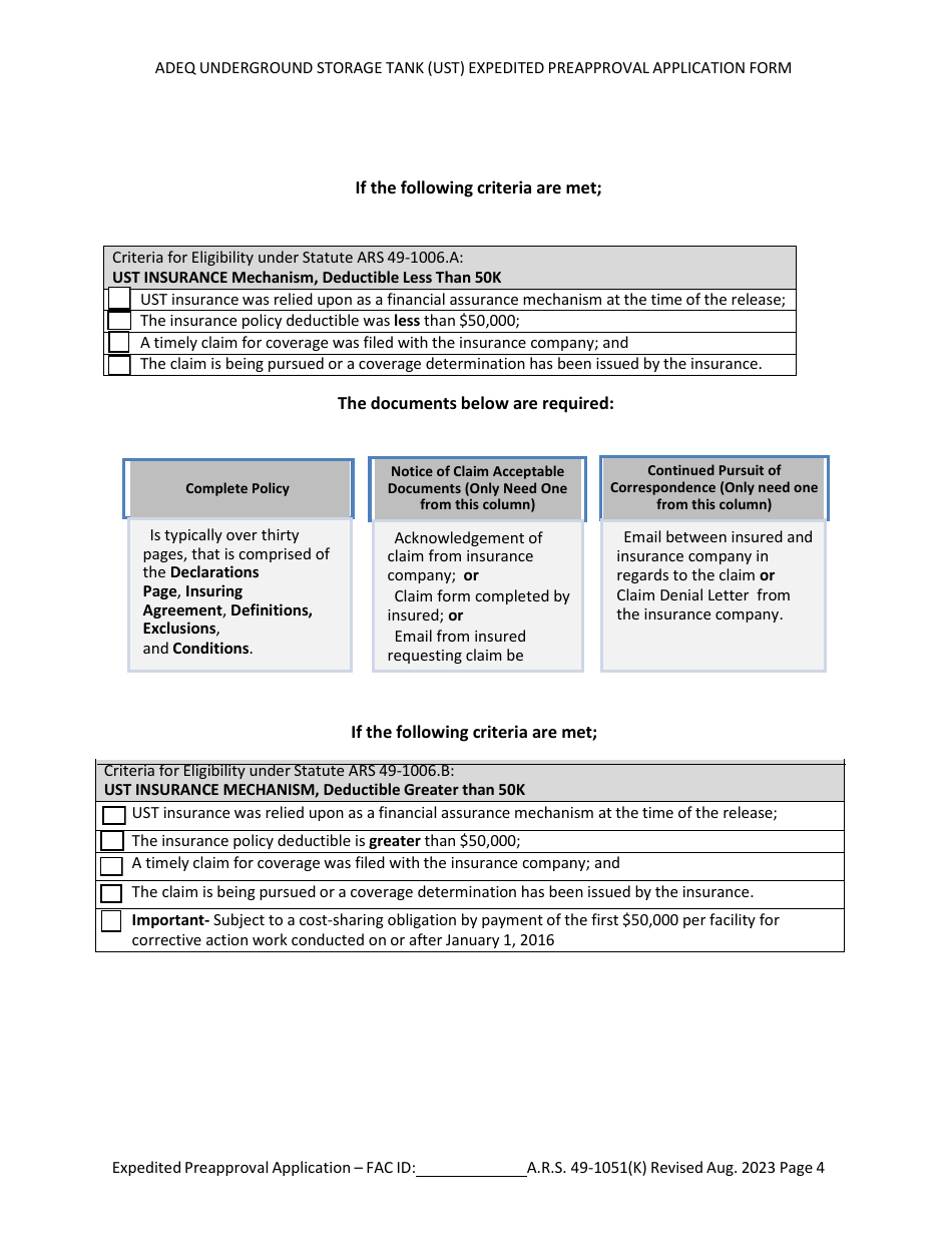 Ust Program Expedited Preapproval Application Under Arizona Revised Statutes (A.r.s.) 49-1051(K) - Arizona, Page 4