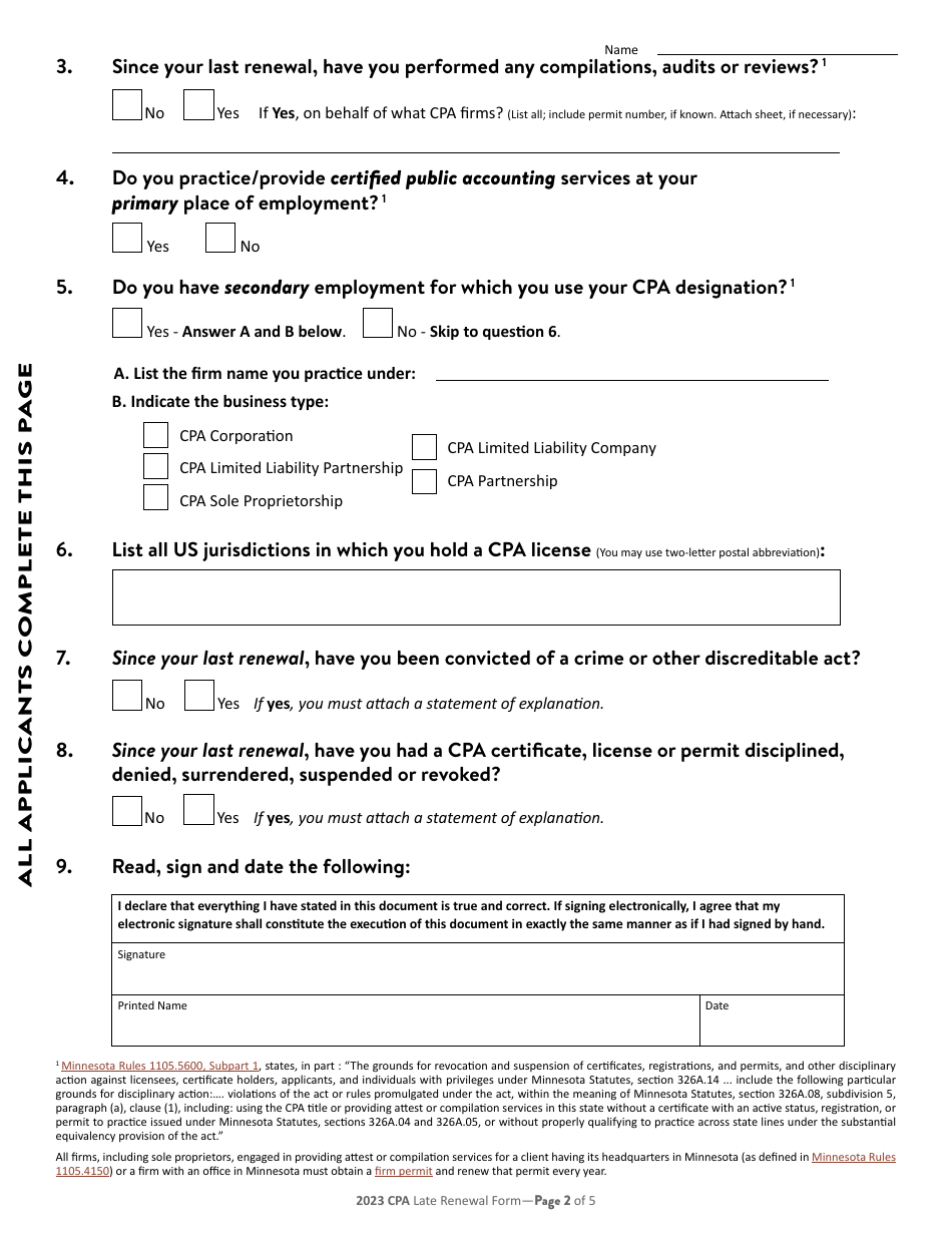 Individual CPA Certificate Renewal - Minnesota, Page 3