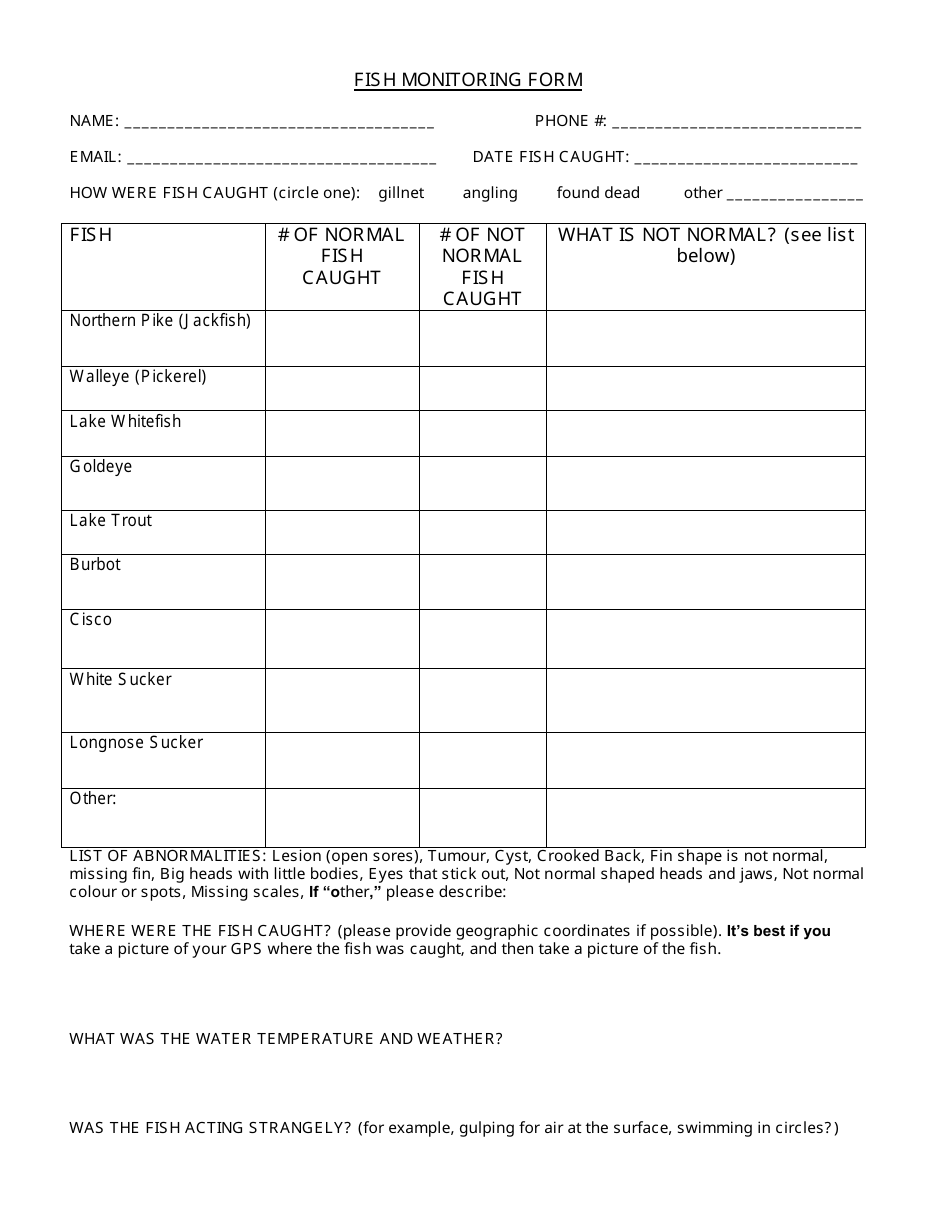 Northwest Territories Canada Fish Monitoring Form - Fill Out, Sign ...