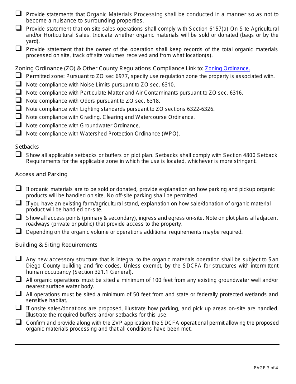 Form PDS-517 Zoning Verification Permit - Organic Materials Processing - County of San Diego, California, Page 3