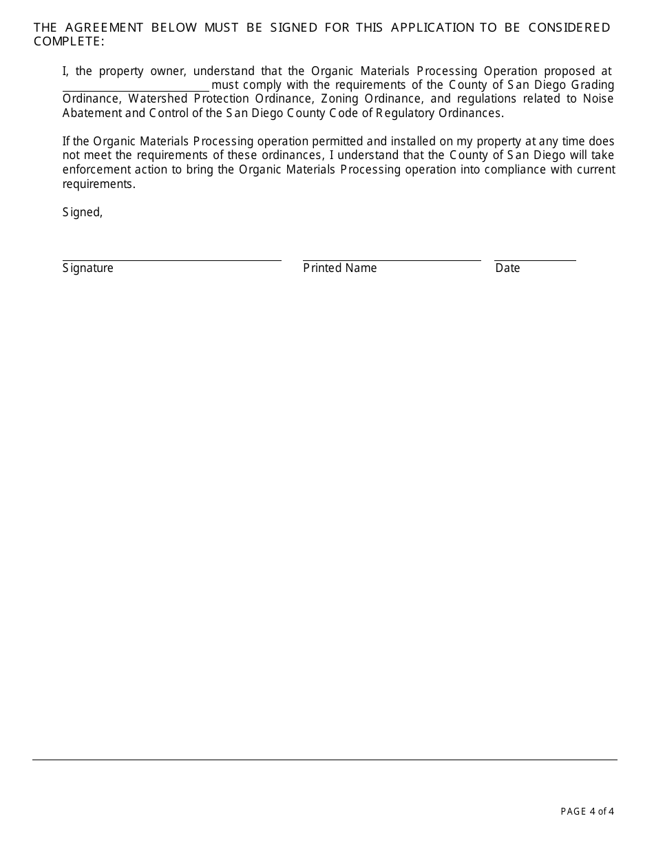 Form PDS-517 Zoning Verification Permit - Organic Materials Processing - County of San Diego, California, Page 4