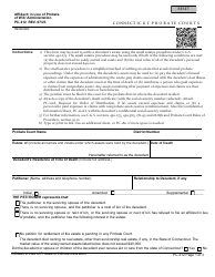 Form PC-212 Affidavit in Lieu of Probate of Will/Administration - Connecticut