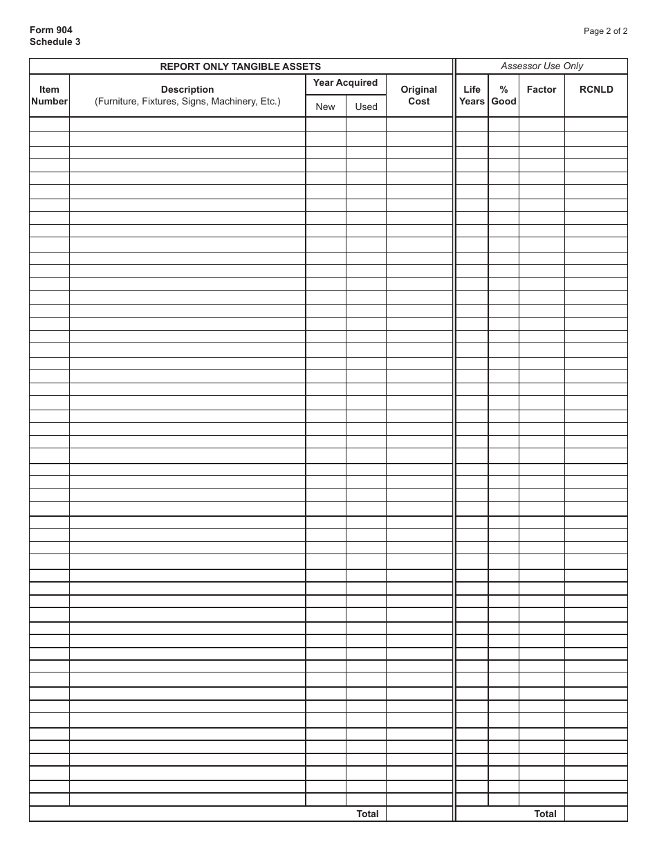 Form OTC904 Schedule 3 Asset Listing (General) - Oklahoma, Page 2