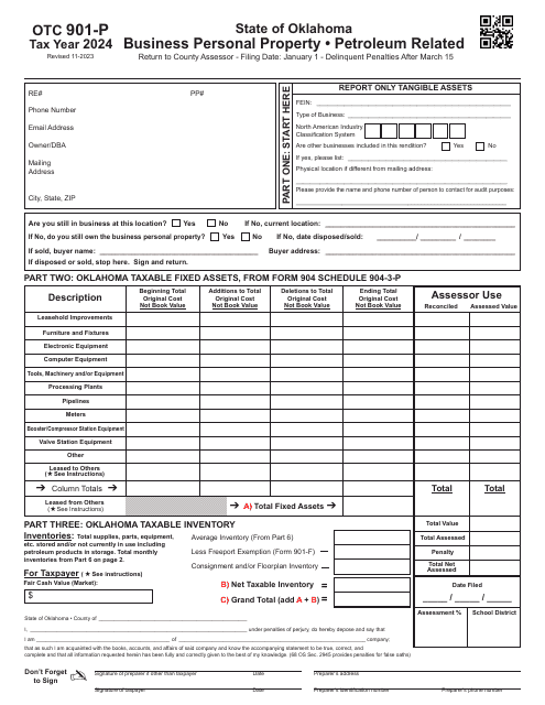 OTC Form 901-P Business Personal Property - Petroleum Related - Oklahoma, 2024
