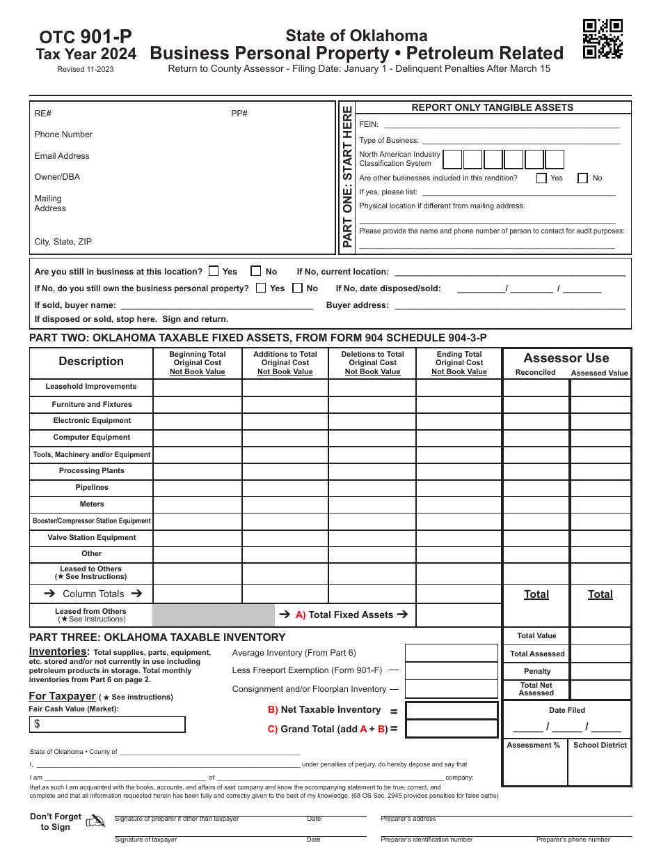 OTC Form 901P Download Fillable PDF or Fill Online Business Personal