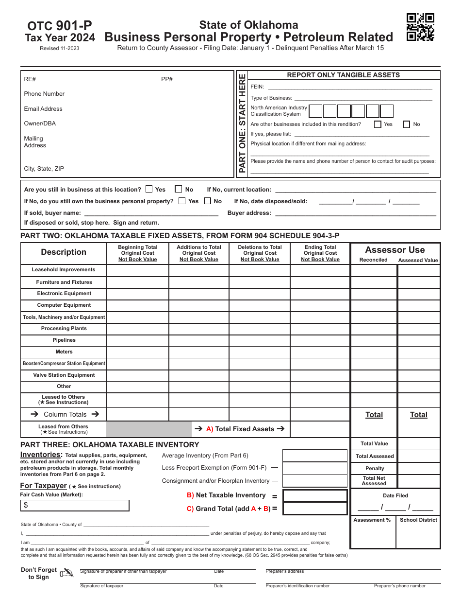 OTC Form 901-P Business Personal Property - Petroleum Related - Oklahoma, Page 1