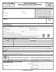 OTC Form 935-MH Manufactured Home Rendition - Oklahoma