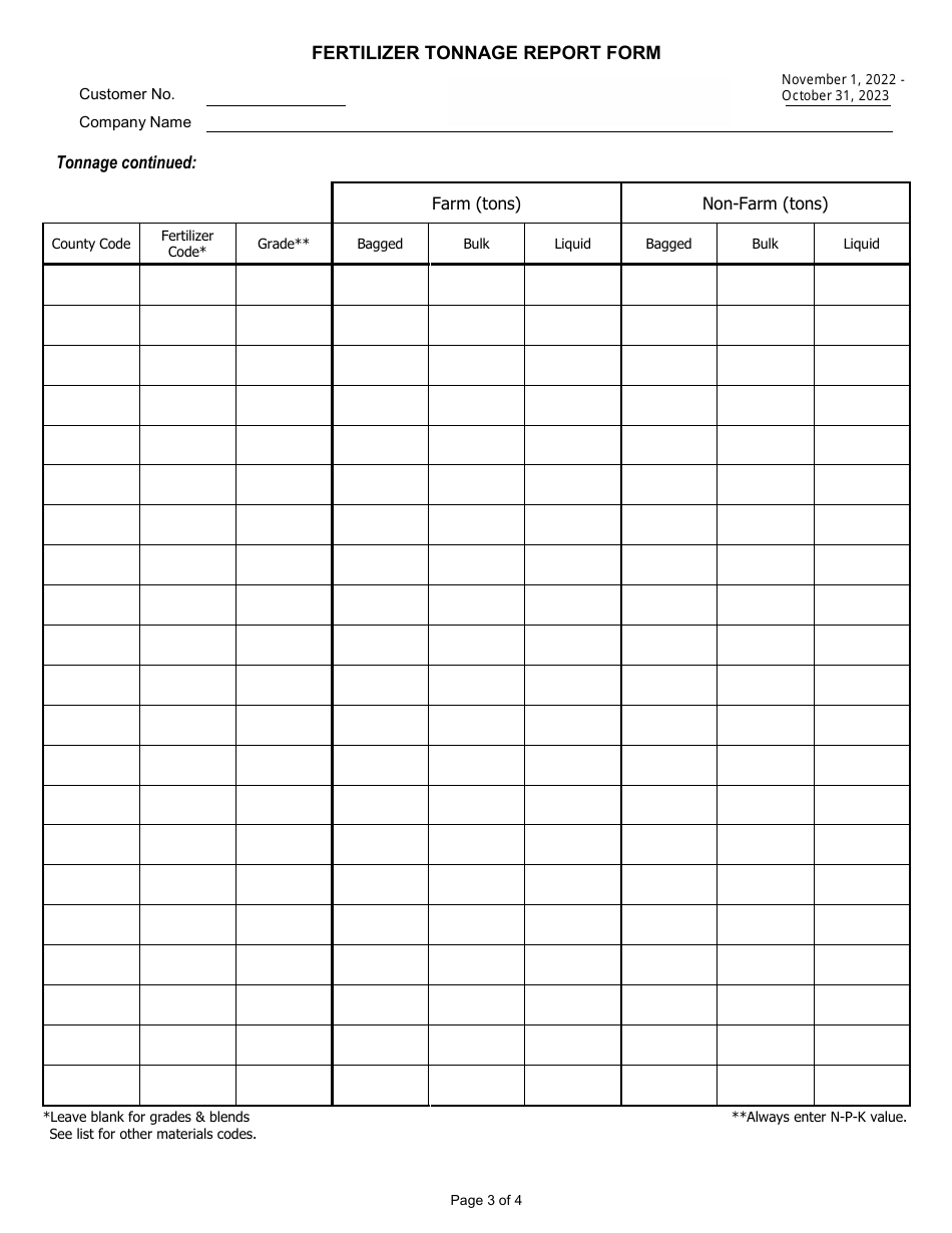 Fertilizer Tonnage Report Form - Utah, Page 3