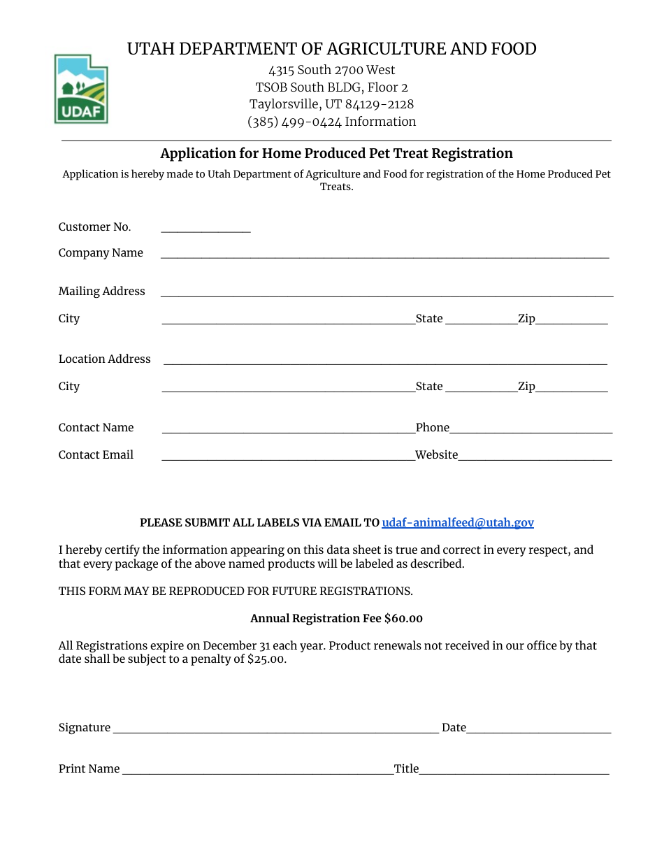 Application for Home Produced Pet Treat Registration - Utah, Page 2