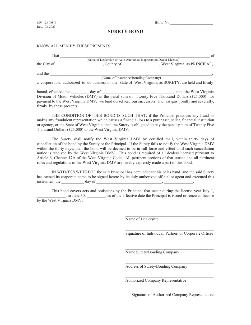 Form MV-126-DS-P - Fill Out, Sign Online and Download Fillable PDF ...