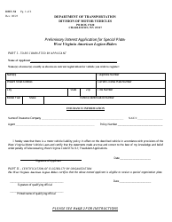 Document preview: Form DMV-54-PIA-ALR Preliminary Interest Application for Special Plate: West Virginia American Legion Riders - West Virginia