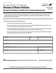 Document preview: Form MV-104-CH Attestation of Compliance With Nist Level 2 E-Signature Requirements - West Virginia