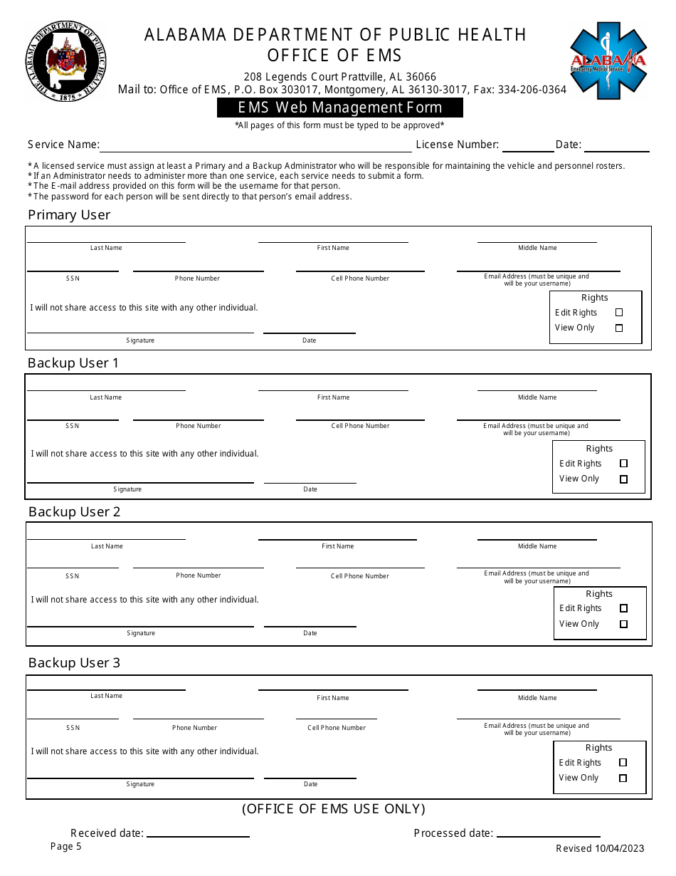 EMS Provider Service License Application - Alabama, Page 5