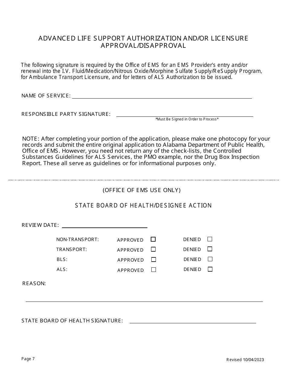 EMS Provider Service License Application - Alabama, Page 7