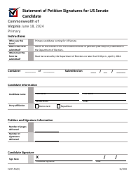 Document preview: Form ELECT-522(C) Statement of Petition Signatures for US Senate Candidate - Virginia, 2024