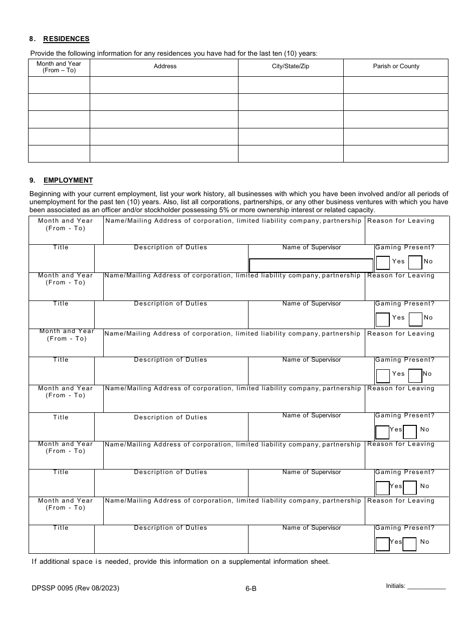 Form DPSSP0095 Part B Corporate Certification Application - Individual Personal History Application (Key Employee) - Louisiana, Page 10
