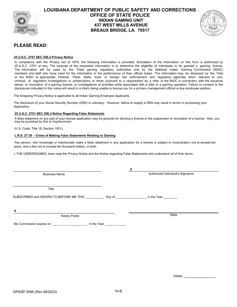 Form DPSSP0095 Part B Corporate Certification Application - Individual Personal History Application (Key Employee) - Louisiana, Page 14