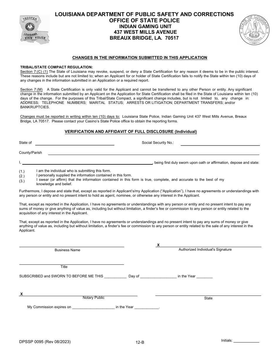 Form DPSSP0095 Part B Corporate Certification Application - Individual Personal History Application (Key Employee) - Louisiana, Page 16