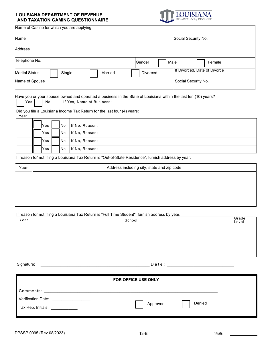 Form DPSSP0095 Part B Corporate Certification Application - Individual Personal History Application (Key Employee) - Louisiana, Page 17
