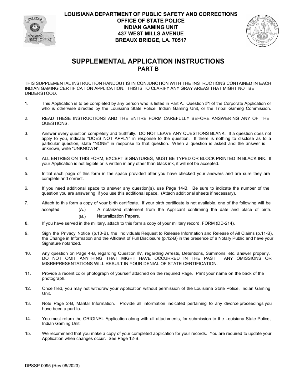 Form DPSSP0095 Part B Corporate Certification Application - Individual Personal History Application (Key Employee) - Louisiana, Page 4