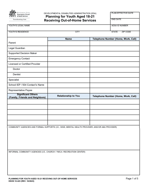 DSHS Form 10-423  Printable Pdf