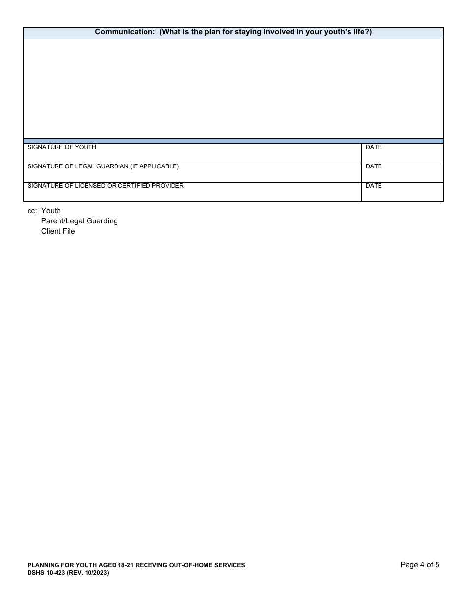 DSHS Form 10-423 Planning for Youth Aged 18-21 Receiving out-Of-Home Services - Washington, Page 4