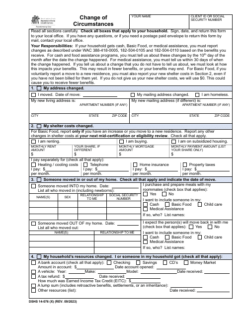 DSHS Form 14-076 Change of Circumstances - Washington